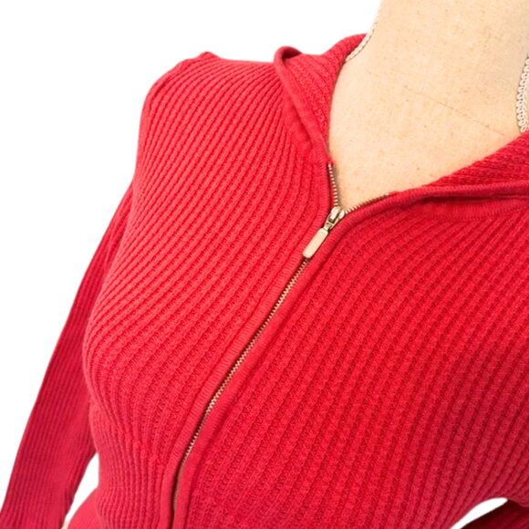 Hooked Up by IOT Vintage Y2K Red Cropped Waffle Hoodie Size Medium - Picture 5 of 8